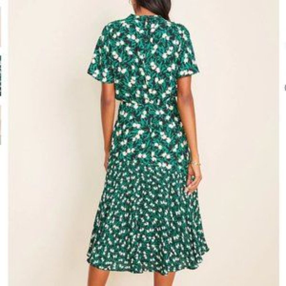Green mixed floral blouson midi dress Ann Taylor size 0 - Picture 11 of 11
